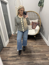 KIMBERLY NAVY AND CREAM STRIPE BUTTON UP CARDIGAN TOP