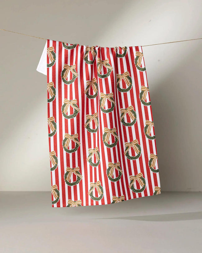 GEOMETRY RED WREATHS TEA TOWELS