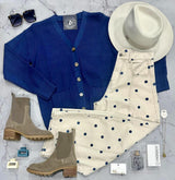 EMMY NAVY POLKA DOT PRINTED BARREL JEANS