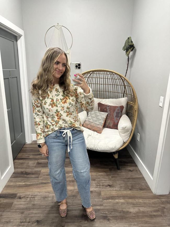CAMBRIA TAUPE FLORAL LIGHT WEIGHT SWEATER TOP