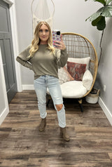 SO COZY OLIVE RIBBED SWEATER TOP