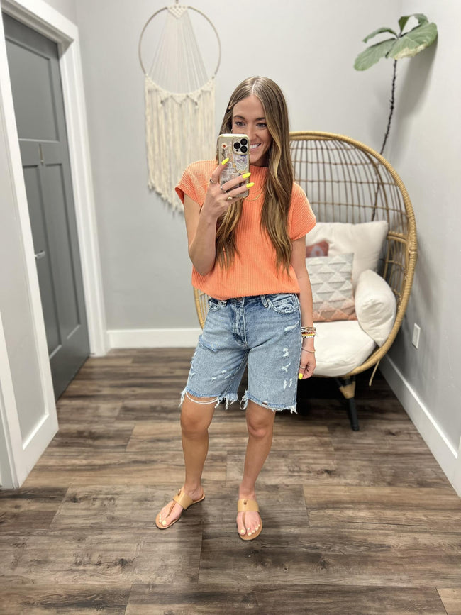 ALICIA CORAL KNIT POCKET SWEATER TOP