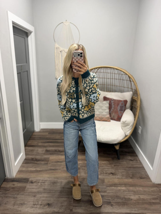 MYLEE FOREST AND MUSTARD FLORAL CARDIGAN TOP
