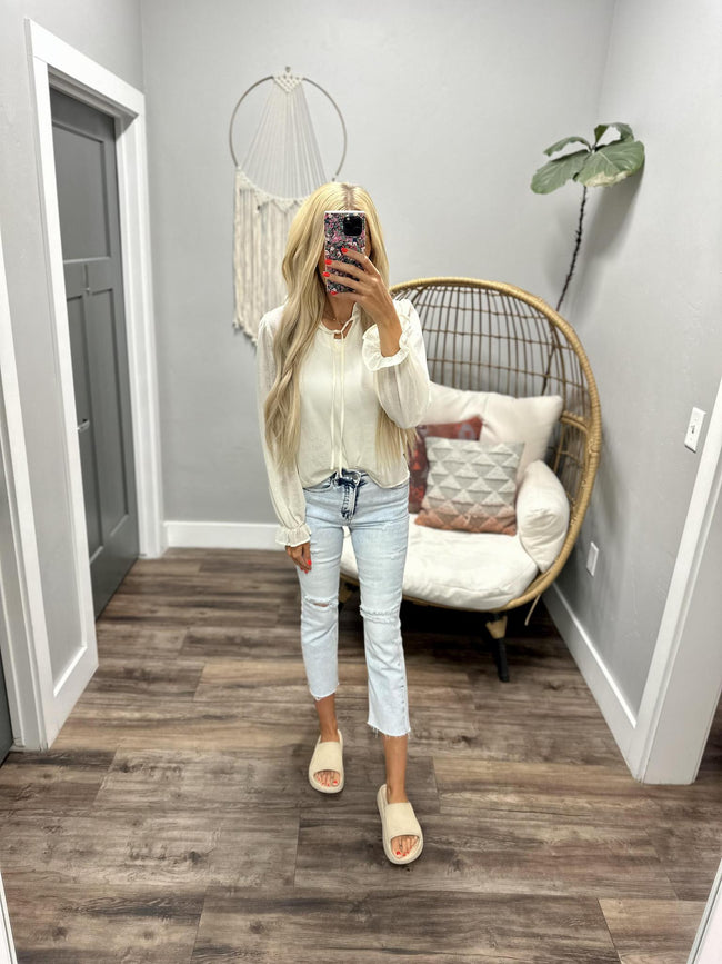 KATRINA CREAM LONG SLEEVE SHEER BLOUSE TOP