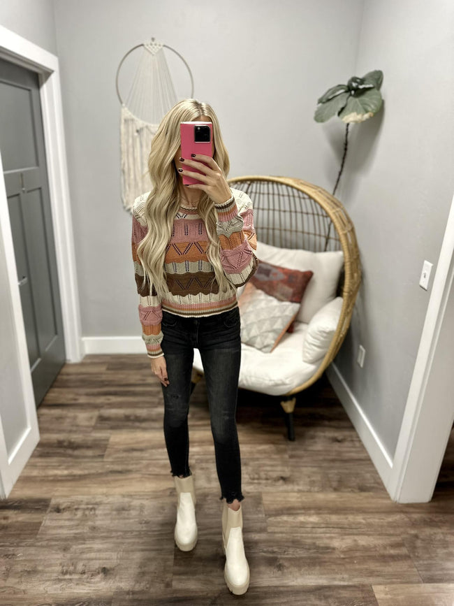 THANKFUL FOR YOU COLORBLOCK STRIPE SWEATER TOP