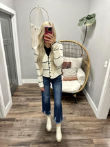 VERONICA IVORY AND BLACK STRIPE CARDIGAN TOP