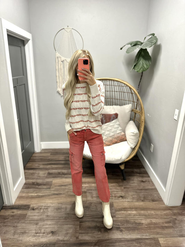 TOBI HIGH RISE STRETCH WASHED BERRY CARGO PANTS