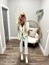 BLAIR IVORY RUFFLE FRONT TIE FRONT CARDIGAN TOP