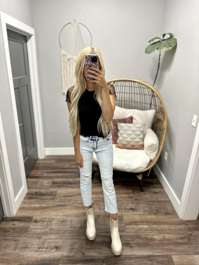 ALYSSA BLACK MESH SHORT SLEEVE TOP