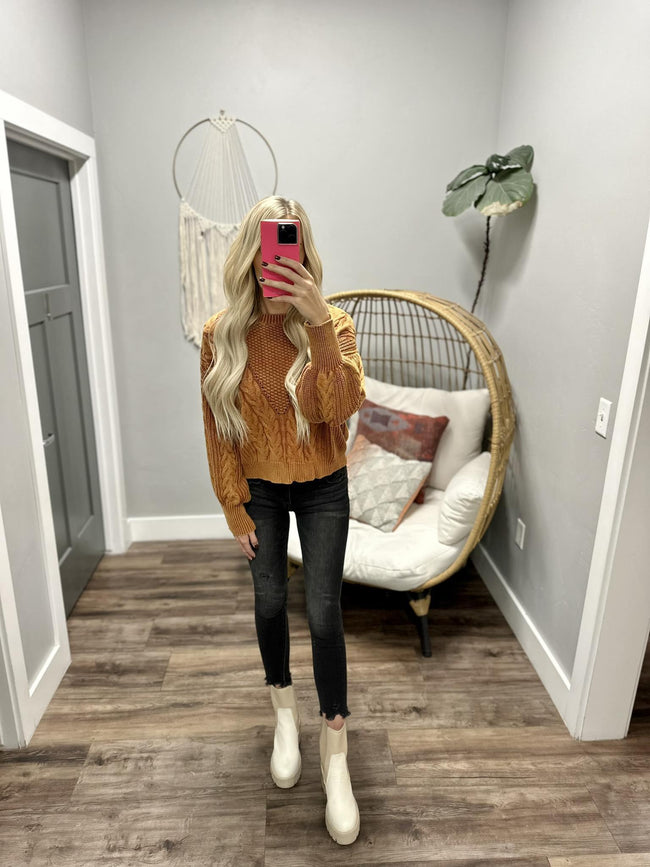 JASMINE RUST CABLE KNIT SWEATER TOP