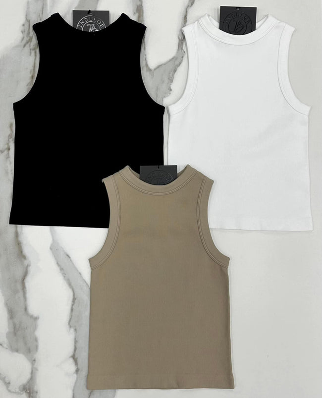 WHITE RIBBED BRAMI TANK