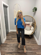 MADISON COBALT SHORT SLEEVE CARDIGAN TOP