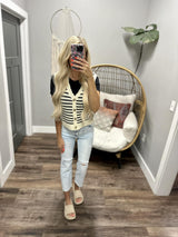 SHAWNEE CREAM AND BLACK BUTTON FRONT SWEATER VEST