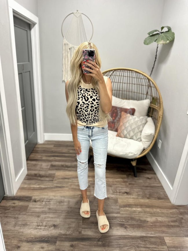 GABBY LEOPARD KNIT SWEATER VEST TOP