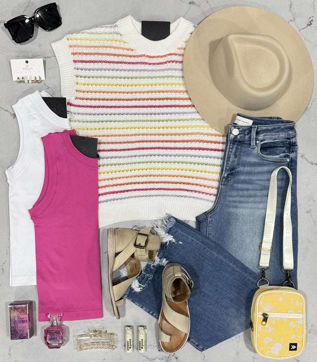 KATIE SPRING STRIPE SHORT KNIT SWEATER TOP