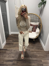 ROBBIE TAUPE LACE LONG SLEEVE TOP