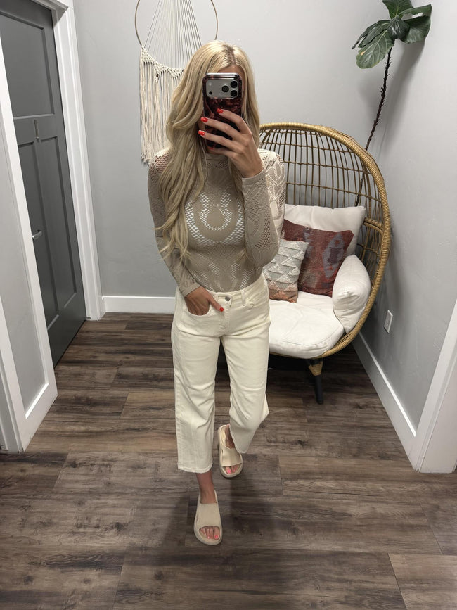 ROBBIE TAUPE LACE LONG SLEEVE TOP