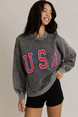 CHARCOAL WASHED USA CONTRAST SWEATSHIRT