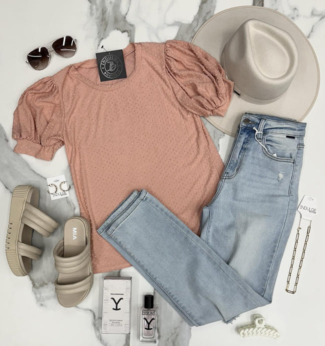 DANI PEACH SWISS DOT BLOUSE
