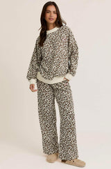 CREAM LEOPARD 2 PIECE CREW AND SWEATPANT SET