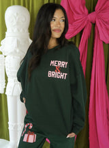 MERRY AND BRIGHT HUNTER GREEN CREW SWEATSHIRT