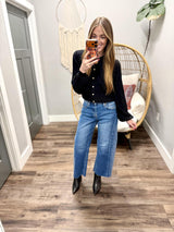 REBECCA BLACK PLEATED BUTTON UP CARDIGAN TOP
