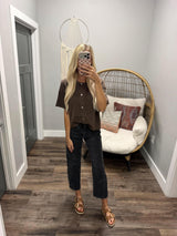 KOURTNEY SHORT SLEEVE CHOCOLATE CARDIGAN TOP