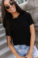 BLACK RIBBED LULU TEE