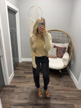 TEXI WASHED MUSTARD CABLE KNIT SLEEVE SWEATER TOP