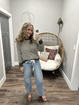 KORA OLIVE STRIPE MULTI COLOR BUTTON CARDIGAN TOP