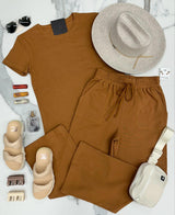 CINDY CAMEL TEXTURED SHORT SLEEVE TOP