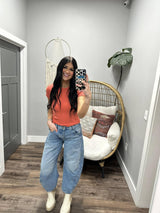 TAMMI CORAL RIBBED SHORT SLEEVE TEE