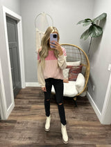 PINK RIBBED COLORBLOCK LONG SLEEVE TOP