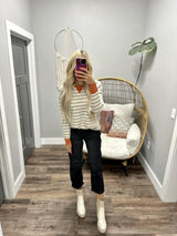 NELLY OATMEAL/BLUE/RUST STRIPE SWEATER TOP