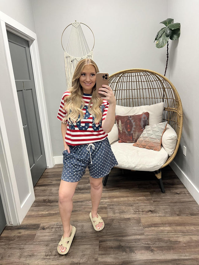 NAVY STARS DRAWSTRING LOUNGE SHORTS