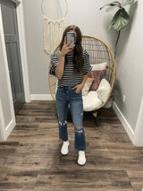 CAITLIN BLACK STRIPE PUFF SLEEVE BLOUSE