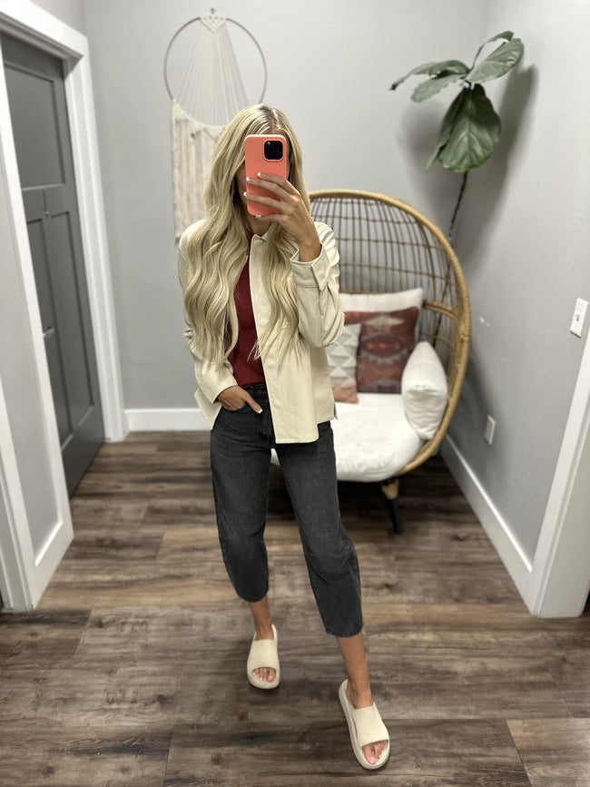 SHERI CREAM FAUX LEATHER JACKET