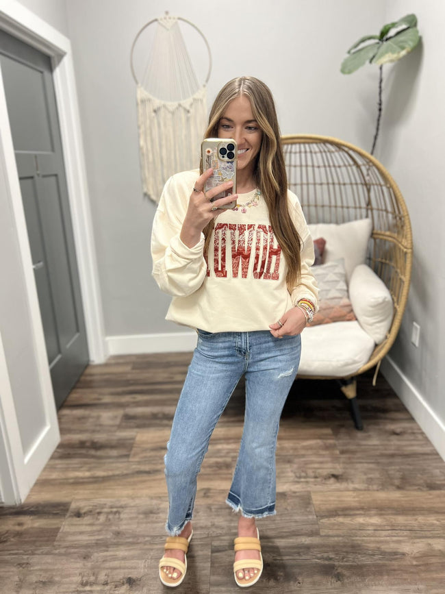 HOWDY APPLIQUE CREW SWEATSHIRT