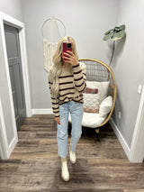 REESE TAUPE CHOCOLATE COLLARED SWEATER TOP