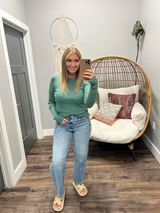 SAMI EMERALD GREEN PANEL LONG SLEEVE LIGHT WEIGHT SWEATER TOP