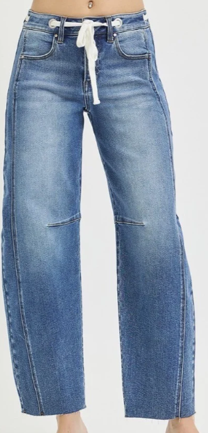PEYTON HIGH RISE PANEL TIE FRONT BARREL DENIM