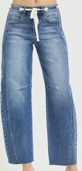 PEYTON HIGH RISE PANEL TIE FRONT BARREL DENIM