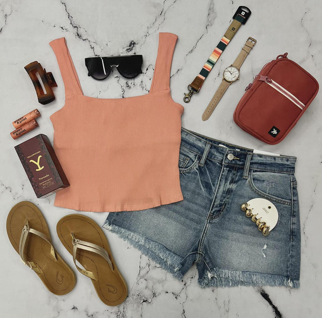 ONEILL CORAL HAZE VANESSA SOLID RIBBED TANK