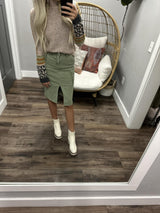 ON YOUR RADAR OLIVE CARGO SLIT SKIRT