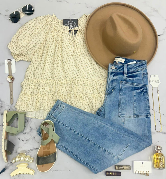 ANNA TIE NECK FLORAL BLOUSE TOP