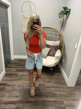 KATE LIGHT WASH TIE FRONT BERMUDA SHORTS