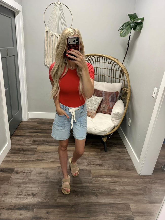 KATE LIGHT WASH TIE FRONT BERMUDA SHORTS