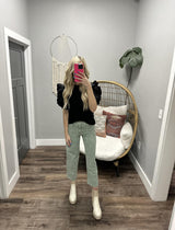 TASHA WASHED OLIVE CARGO DENIM JEANS