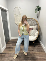 TESS SOUR APPLE GREEN STRIPE KNIT TIE FRONT SWEATER VEST