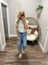 LINDA BLUE STITCH BUTTON UP BLOUSE TOP
